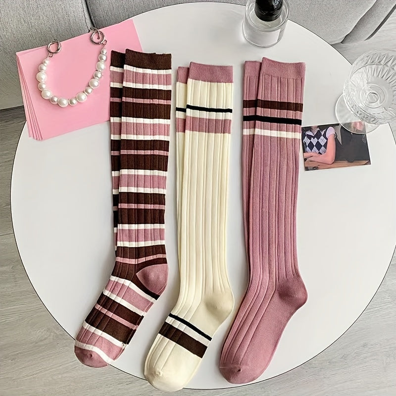 Colorblock Striped Calf Socks All match Knee High Socks Women's Stockings