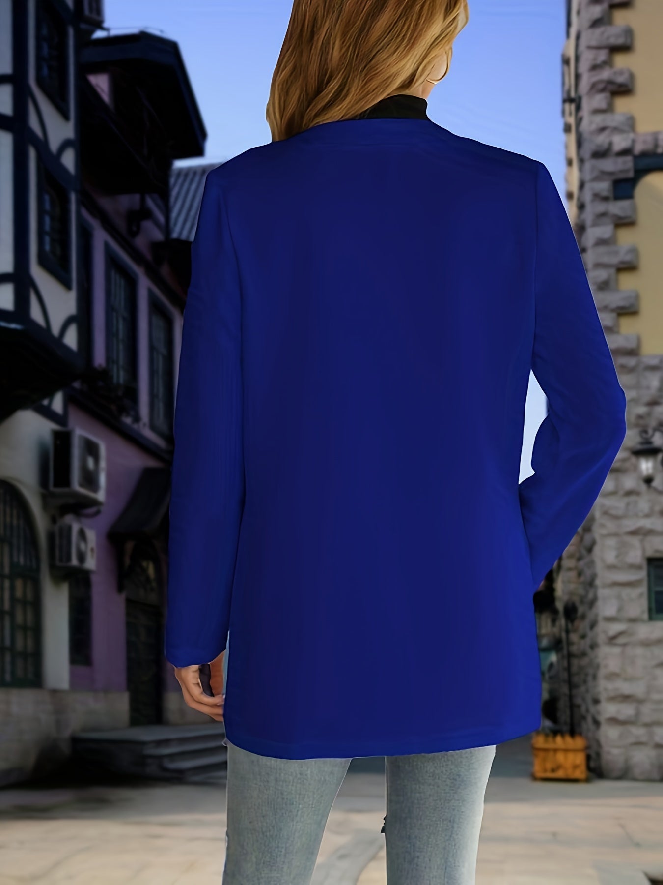  Solid Long Sleeve Open Front Blazer