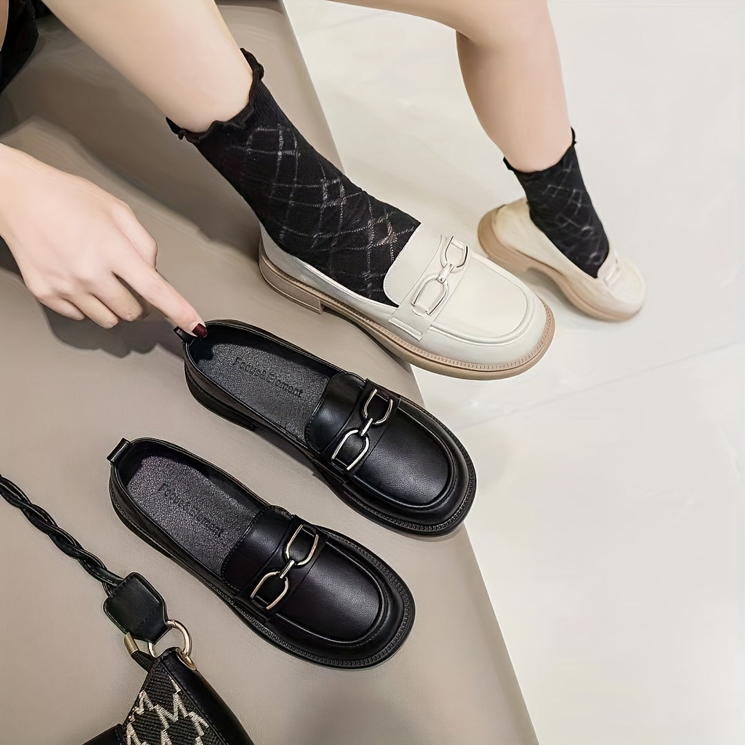 Women's Chunky Heel Loafers Slip On Versatile Shoes