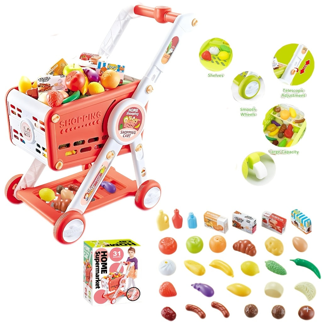 Red Play Shopping Cart Toy for Dolls
