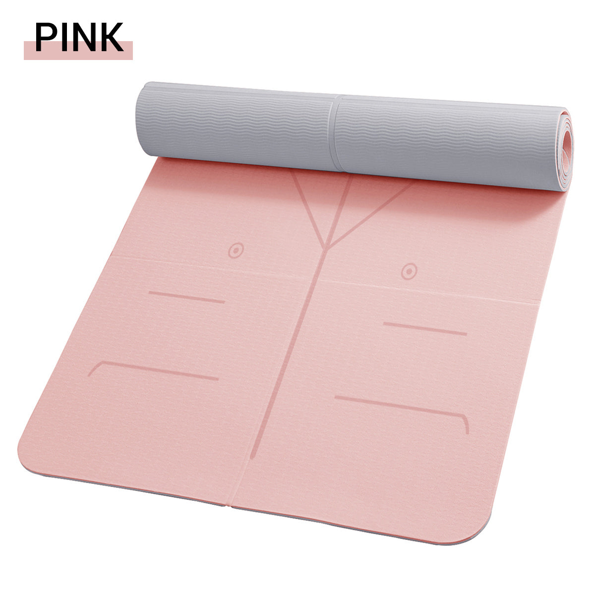 Pink Foldable Yoga Mat Non-slip Thicken Body Position Line