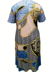 Women's Plus Baroque Print V Neck Dress with Pockets