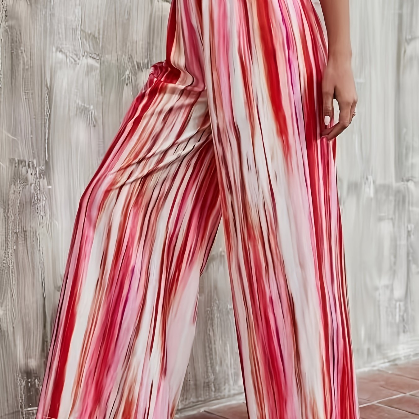 Women's Plus Stripe Print Wide Leg Trousers
