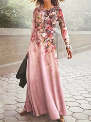  Floral Print Long Sleeve Maxi Dress