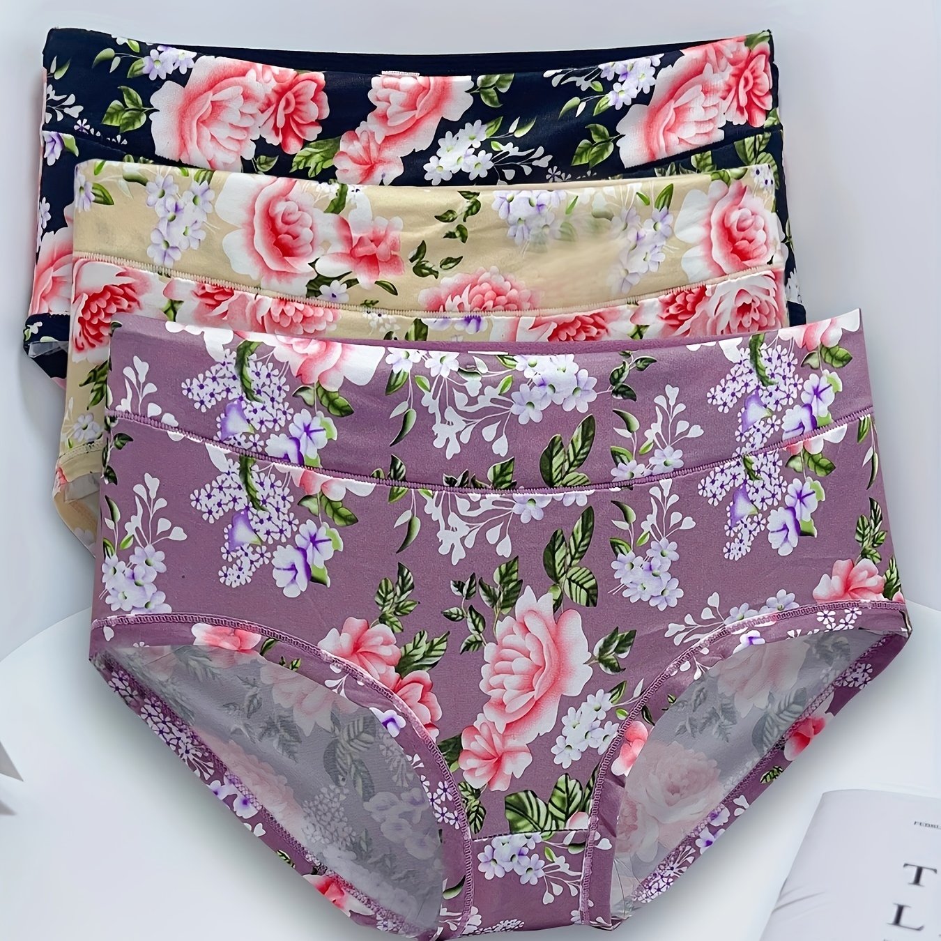 Floral Print Briefs Panties Comfy & Breathable Mid Rise Stretchy Panties
