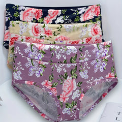 Floral Print Briefs Panties Comfy & Breathable Mid Rise Stretchy Panties