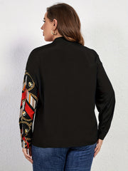  Colorblock Chain Print Long Sleeve Blouse