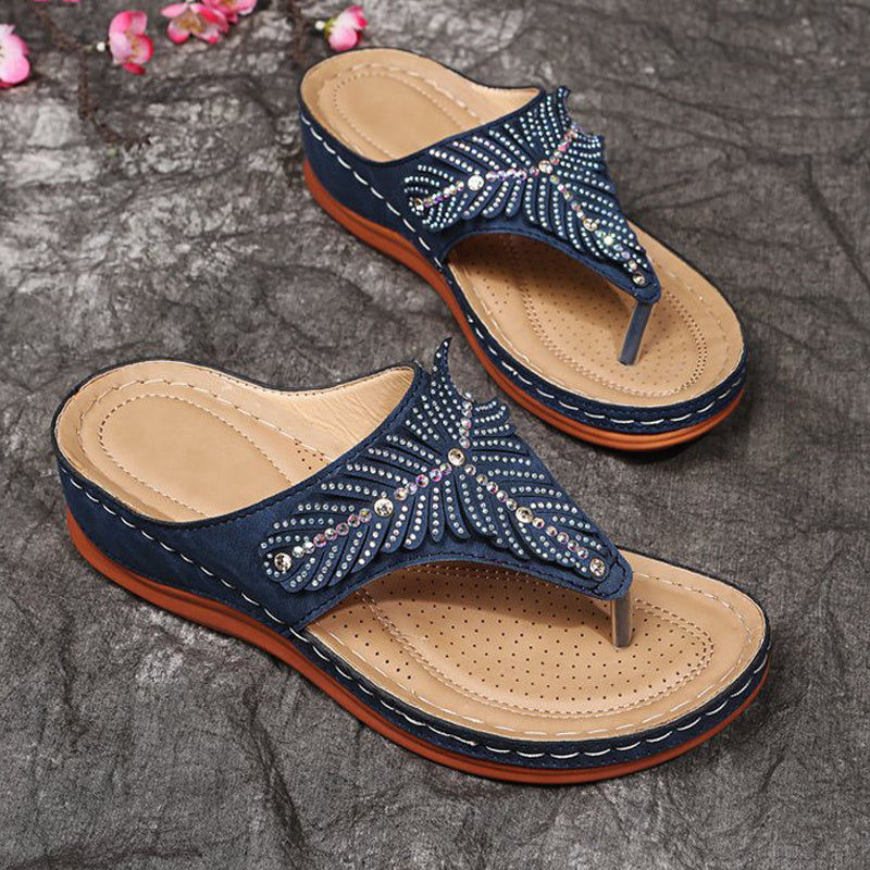 Boho Casual Open Toe Wedge Sandals Hollow Out Flip Flops