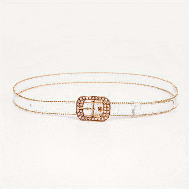 Faux Pearl Buckle Y2K Belt Beads Decor Transparent PVC Beaded Edge Belt