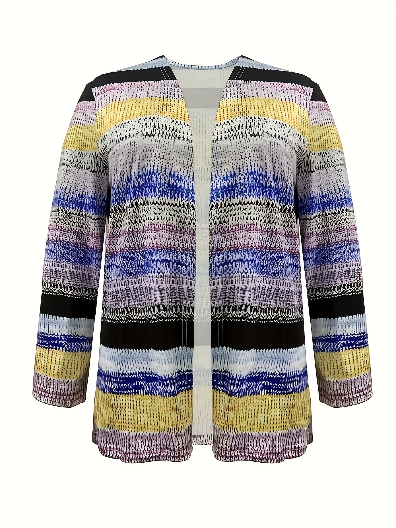  Striped Long Sleeve Open Front Cardigan
