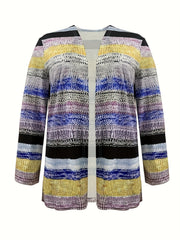  Striped Long Sleeve Open Front Cardigan