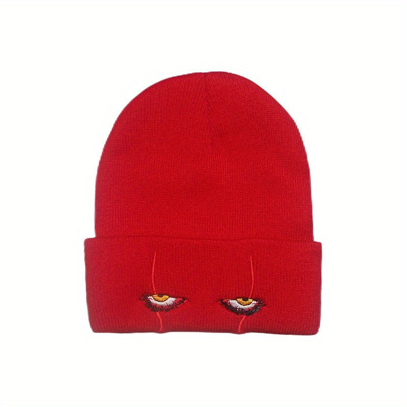 Thickened Horror Clown Eyes Embroidered Knitted Hat Warm Pullover Hip Hop Beanie
