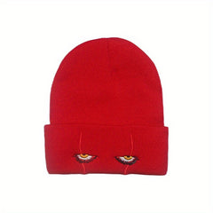 Thickened Horror Clown Eyes Embroidered Knitted Hat Warm Pullover Hip Hop Beanie