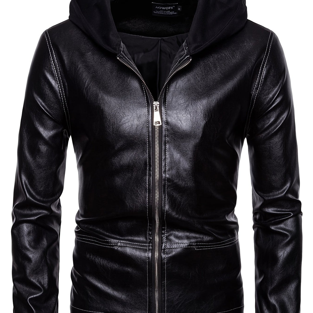 Men's Slim Fit Casual Leather Jacket with Hood