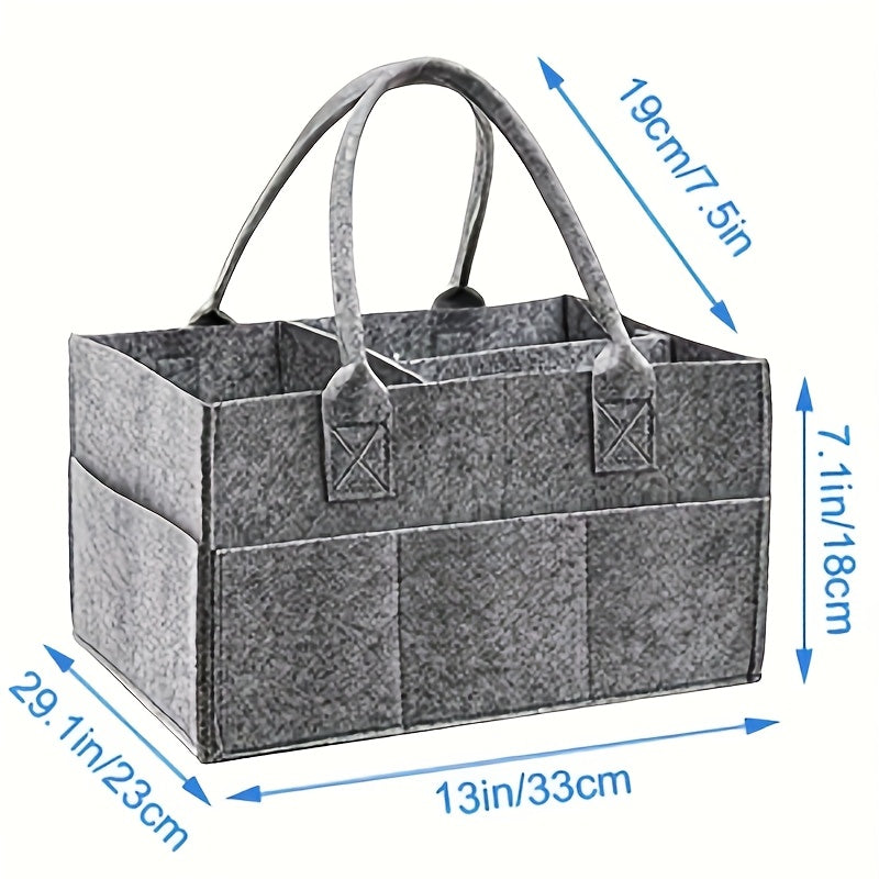 Portable Felt Diaper Caddy Organizer - Baby Storage Bag with Leather Handles