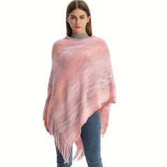 Women's V Neck Pullover Shawl Tassel Knitted Wrap Cloak