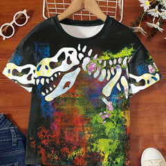 Tie Dye Dino Skeleton 3D Print T-shirt for Kids