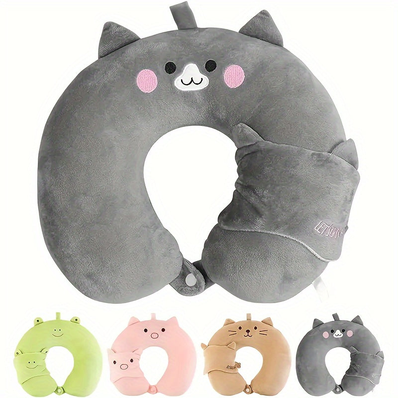Cartoon Headrest Set with Eye Cover Travel Neck Pillow