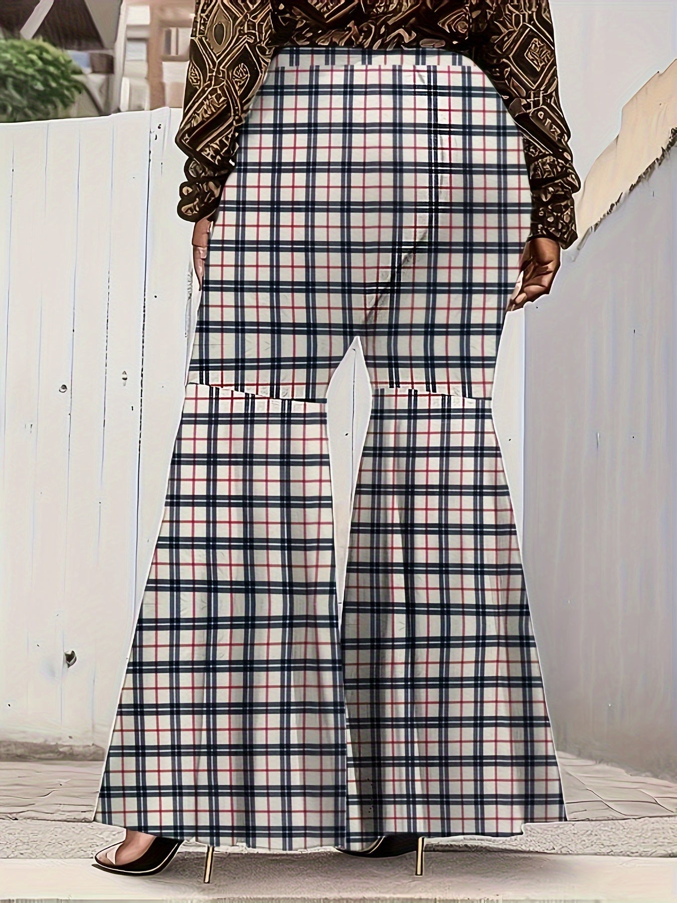 Women's Plus Striped Print Flared Leg Stretch Trousers