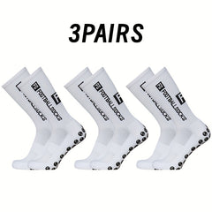 3 Pairs Breathable Soccer Socks, Letter Pattern, Non-slip, Mid-calf