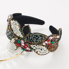 Boho Hair Band Rhinestone Faux Pearl Leaf Head Hoop