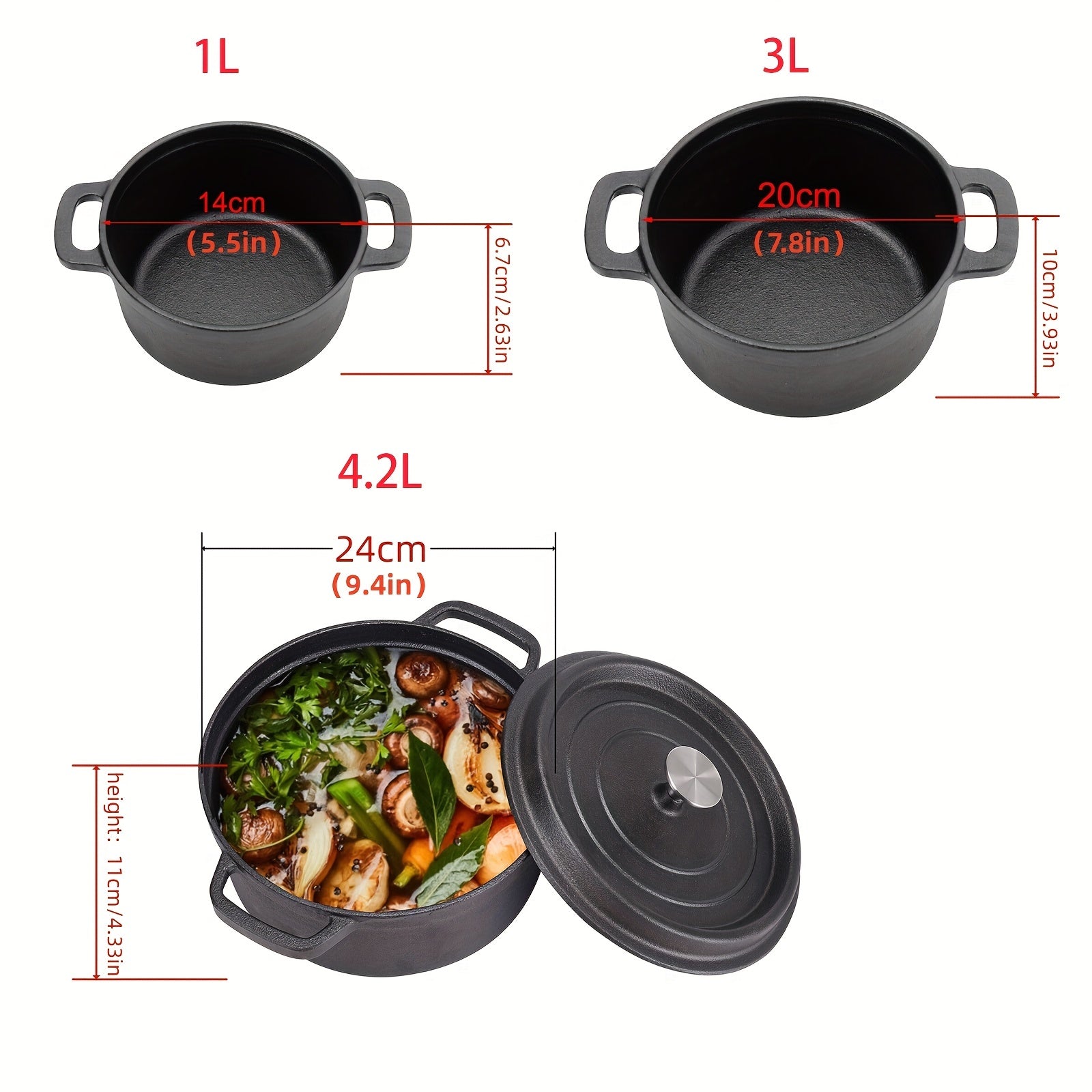 Cast Iron Casserole Dutch Oven Grill Pan Soup Pot With Lid