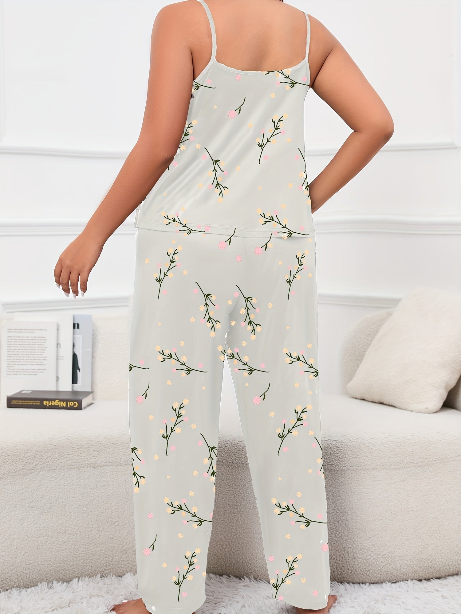 Floral Print Round Neck Cami & Pants Lounge Set