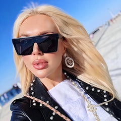 Half Rimless Oversized Square Sunglasses for Women Classic Sunshade Mirrored