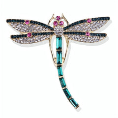Vintage Green Enameled Dragonfly Brooch Pin