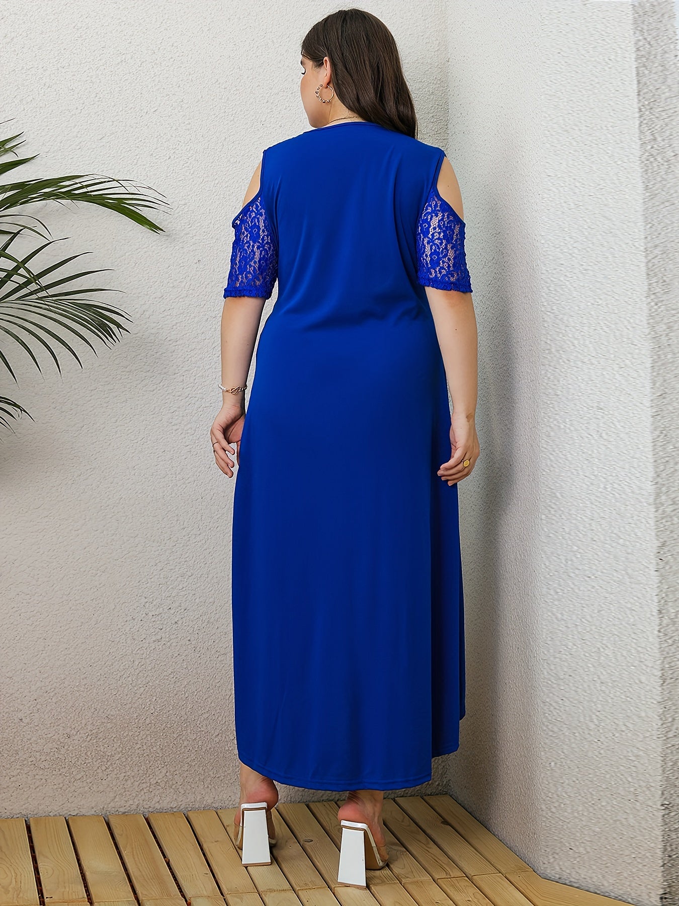  Floral Jacquard Lace Cold Shoulder Dress