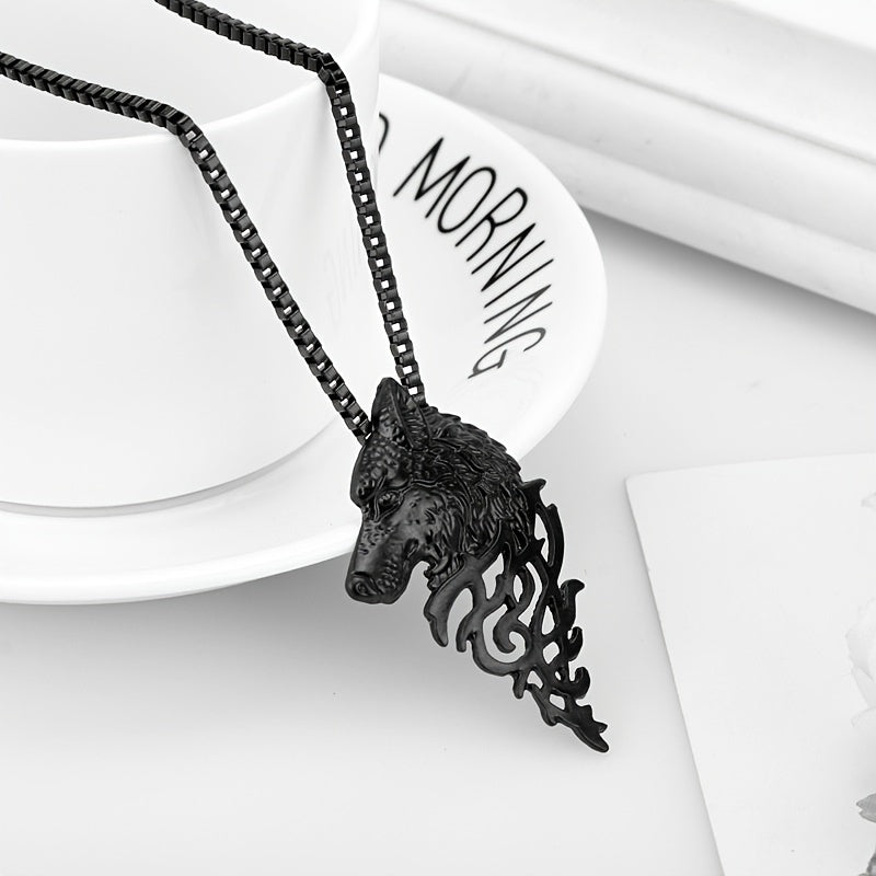 Punk Style Wolf Head Pendant Necklace Men's Jewelry Vintage Hip Hop Sweater Chai