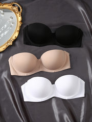 3pcs Strapless Push Up Bras Breathable T Shirt Bra Women's Lingerie