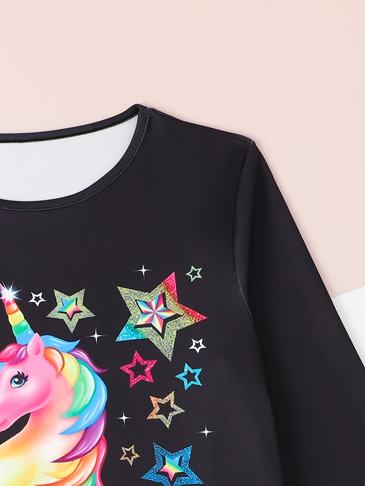 Girls Casual Unicorn Print Crew Neck Long Sleeve T shirt Spring Fall