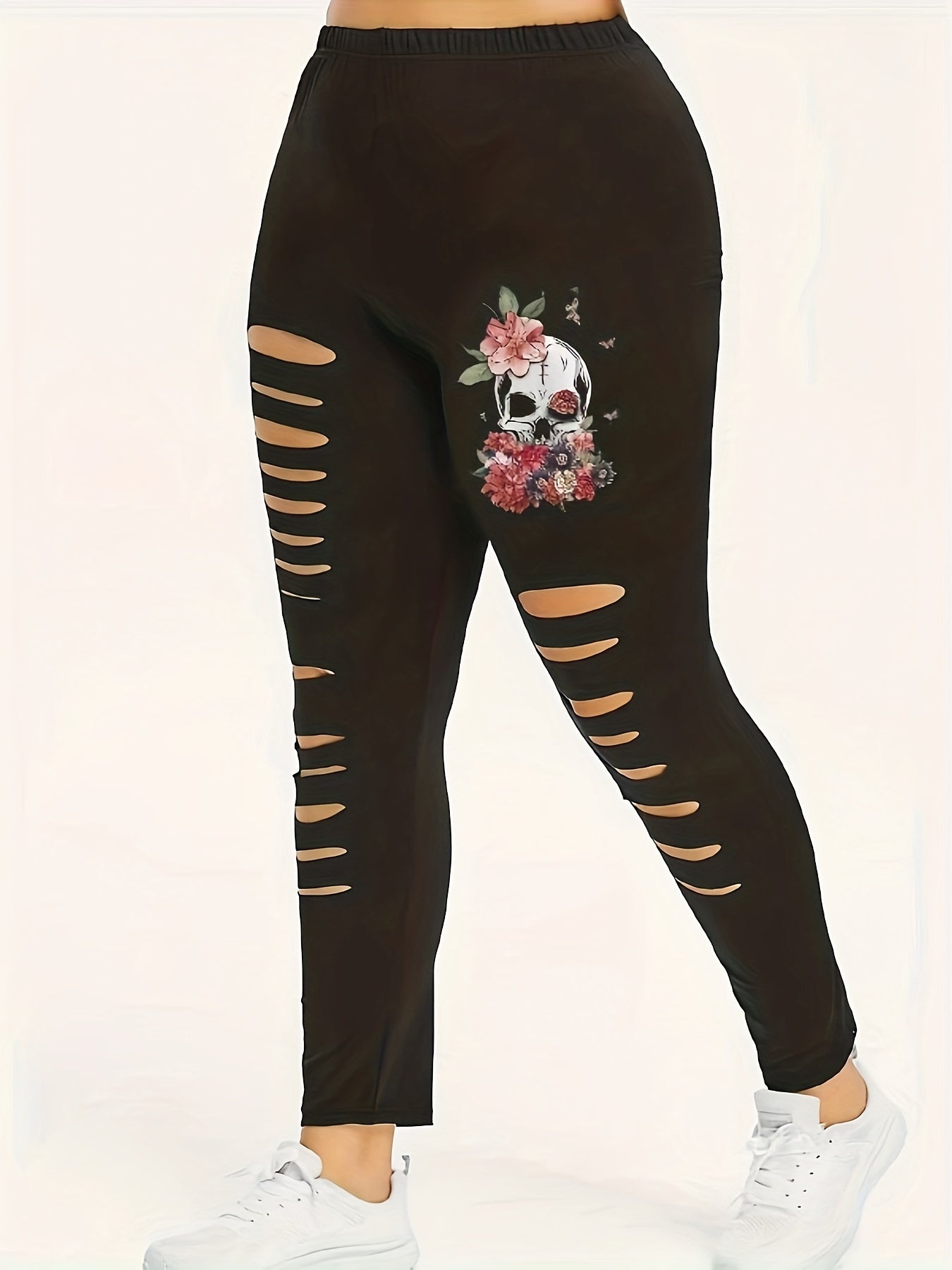 Women's Plus Floral Skull Print Leggings