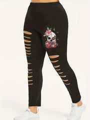 Women's Plus Floral Skull Print Leggings