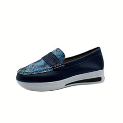 Women's Platform Slip-on Loafers Round Toe Soft Sole Shoes