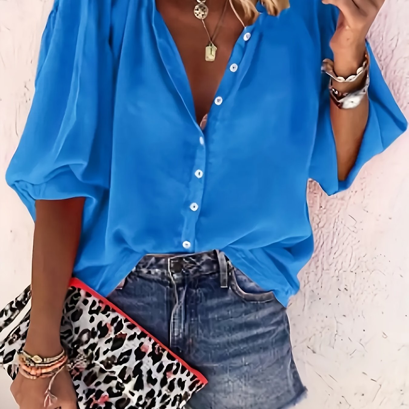  Solid Long Sleeve Mock Neck Blouse