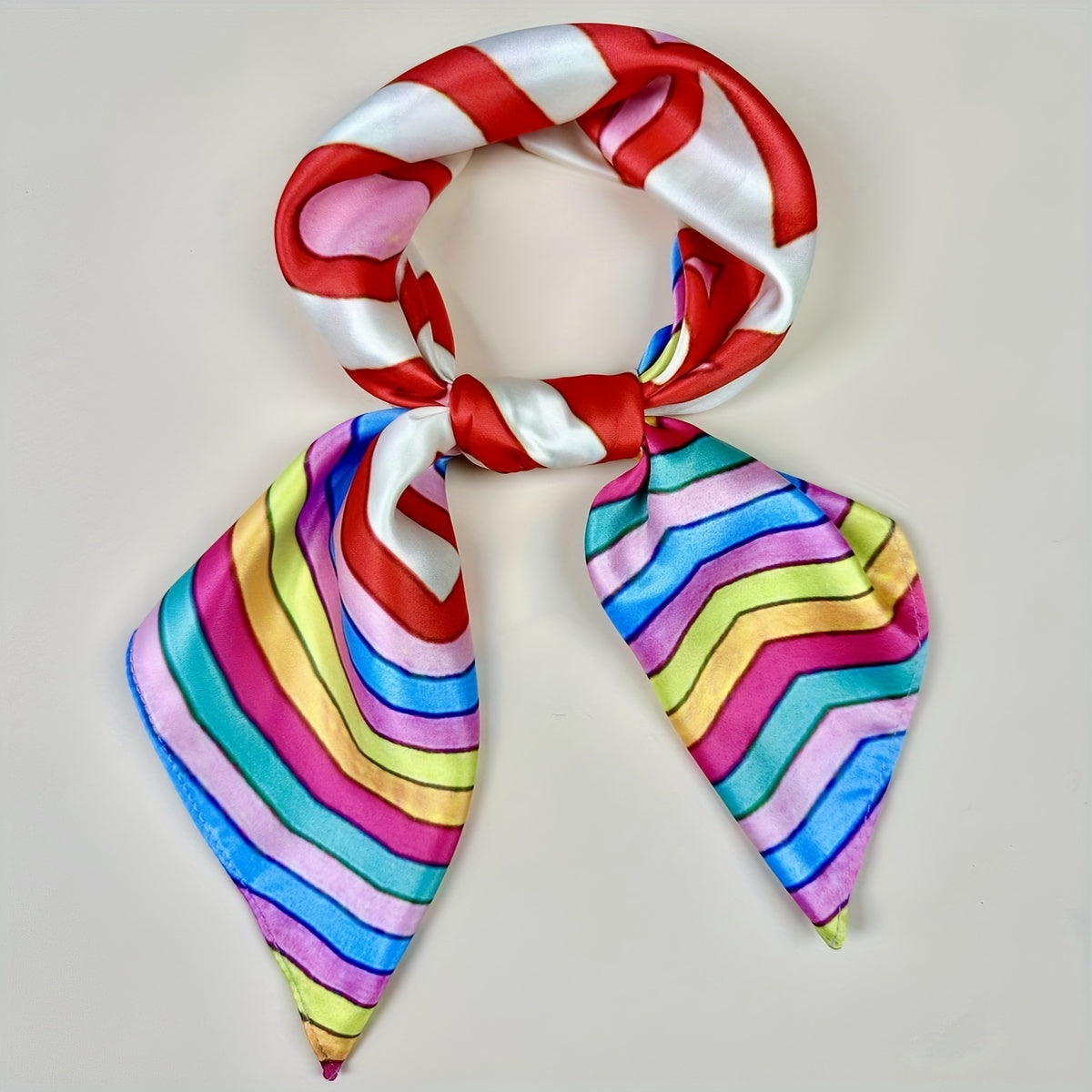 Colorful Striped Square Scarf Slogan Print Silky Sunscreen Bandana