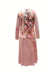  Floral Print Long Sleeve Maxi Dress