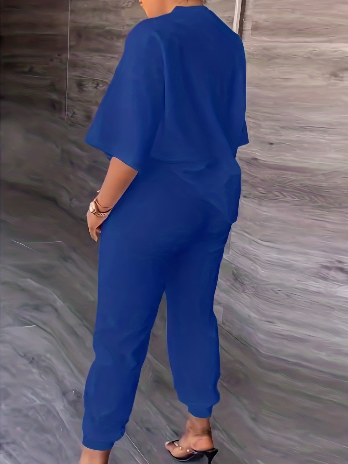 Blessed Print Casual Two piece Set Crew Neck Tops & Long Length Jogger Pants