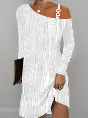  Casual Dress Women's Plus Solid Striped Metal Decor One Shoulder Dress