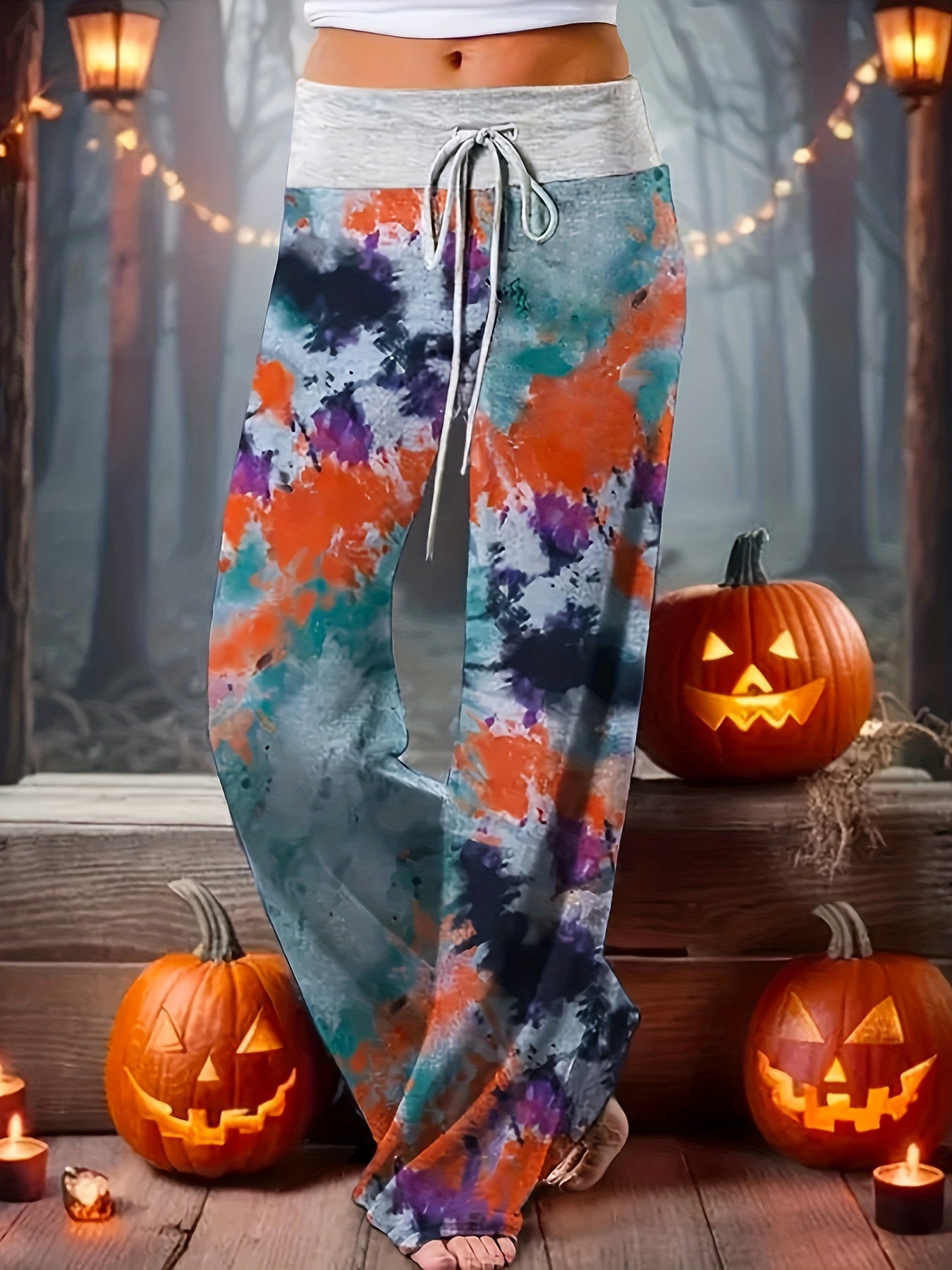  Tie Dye Drawstring High Rise Wide Leg Trousers