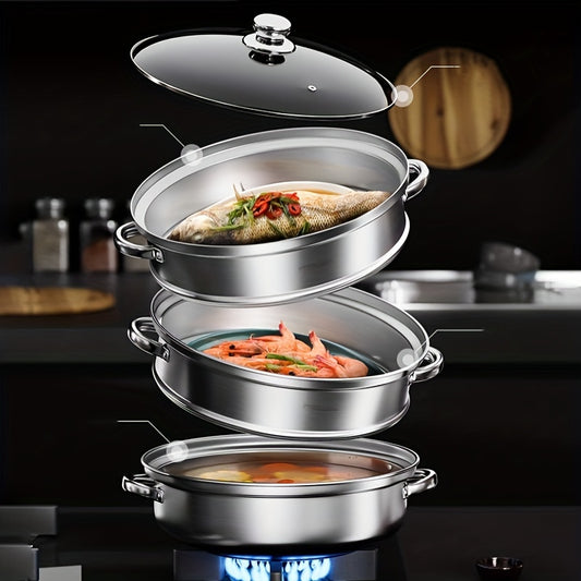 3 Tier Steamer Pot With Lid Stainless Steel Stockpot Kitchen Utensils