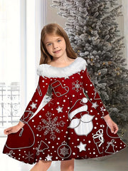 Girls Santa Long Sleeve Dress Christmas Gift