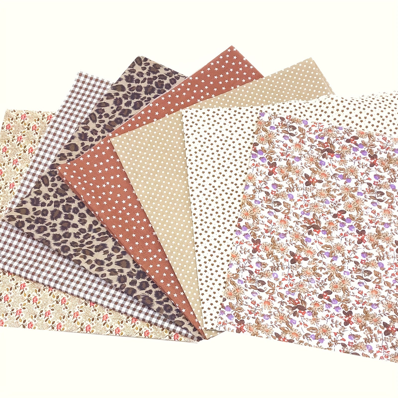 7pcs Coffee Floral Cotton Fabric Quilting Patchwork Fat Quarter Bundles