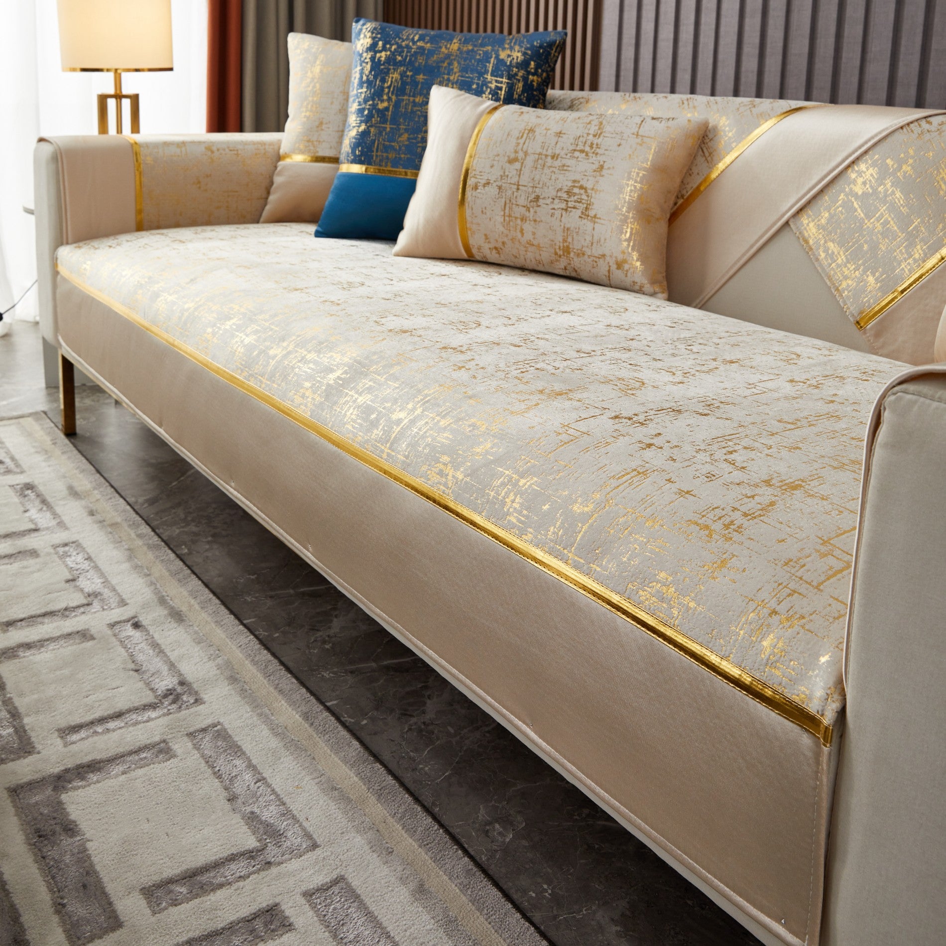 Golden Velvet Sofa Cushion with Non Slip Backing