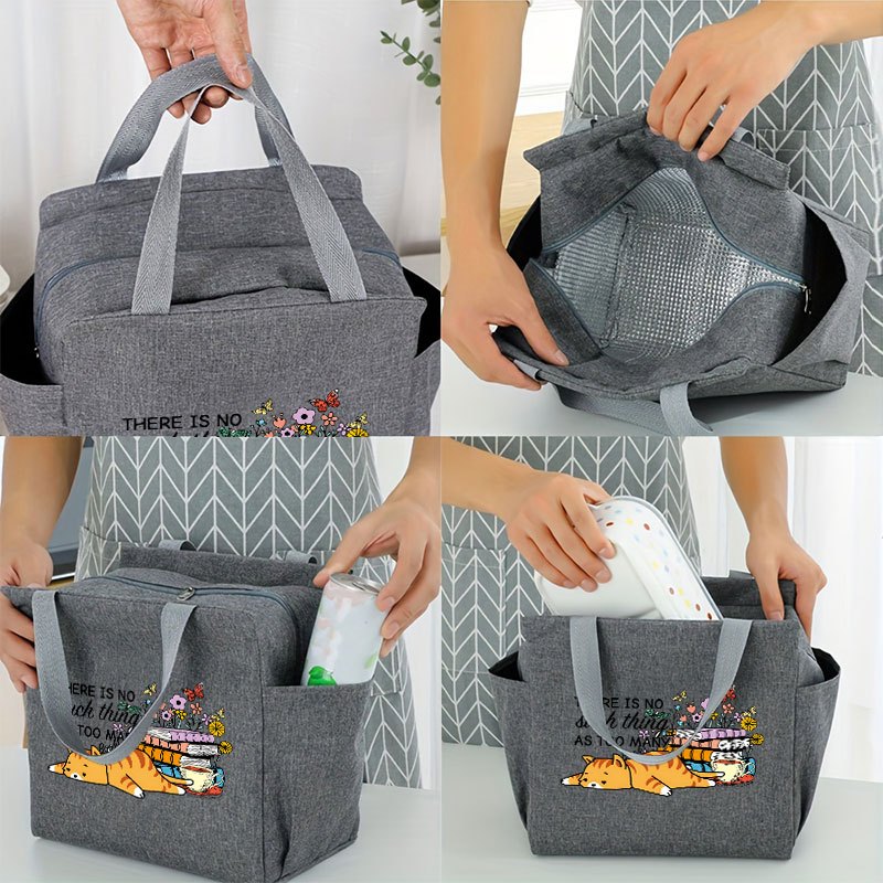 Tired Cat Insulated Lunch Bag Oxford Cloth Cooler Box Portable Food Stor