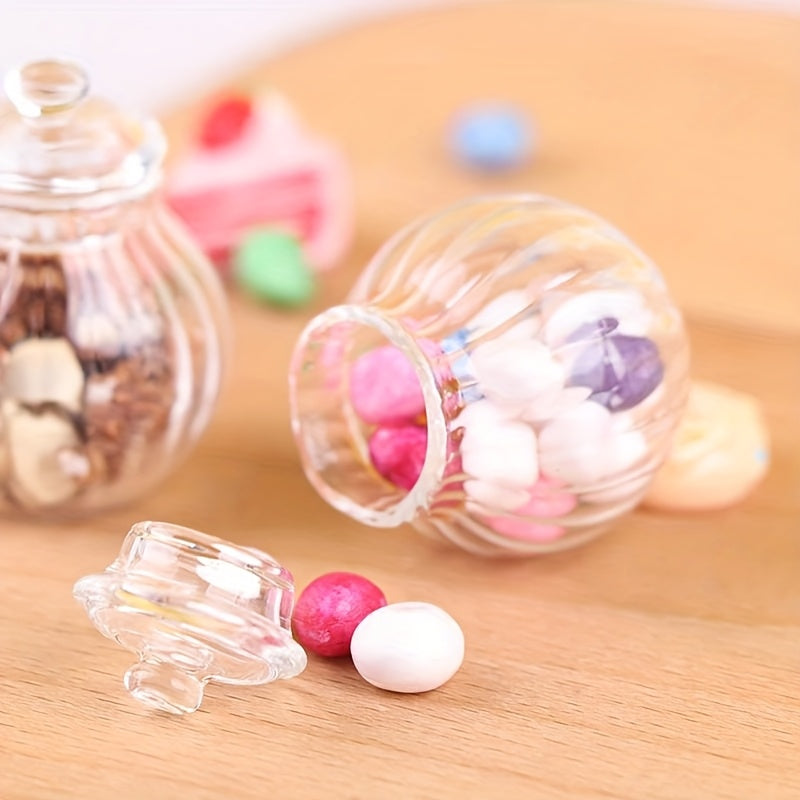 Mini Glass Candy Jar w/ Colorful Plastic Pieces for Dollhouses
