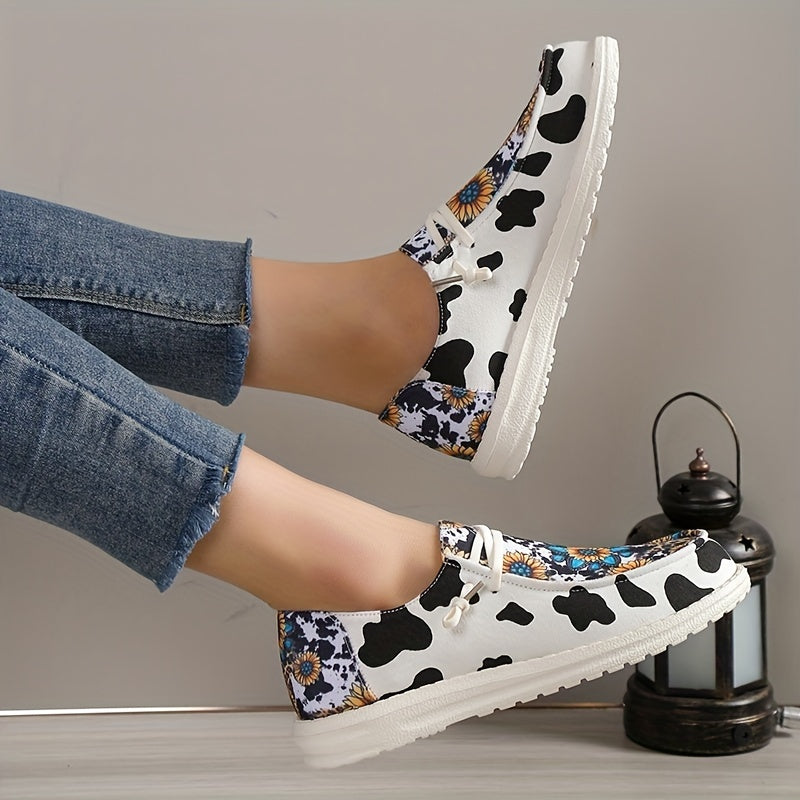 Sunflower & Cow Print Canvas Shoes Low Top Sneakers