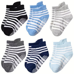 6 Pairs Baby Girl's Non Slip Socks Striped Bottom Rubber Dot Cotton Blend